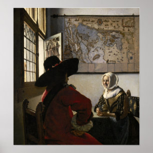 Vermeer - officier en lachen meisje 1660 poster