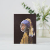 Vermeer Parel Oorbel Aap Chimpansee Briefkaart (Staand voorkant)