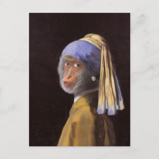 Vermeer Parel Oorbel Aap Chimpansee Briefkaart (Voorkant)