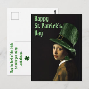 Vermeer Parel Oorbel Klaver St. Patrick's Dag Briefkaart