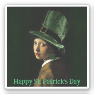 Vermeer Parel Oorbel Klaver St. Patrick's Dag Sticker