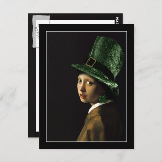 Vermeer Parel Oorbel Klaver St Patrick's Day Briefkaart (Voorkant / Achterkant)