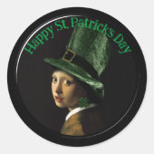 Vermeer Pearl Earring Clover St Patrick's Day Ronde Sticker (Voorkant)