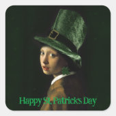 Vermeer Pearl Earring Clover St Patrick's Day Vierkante Sticker (Voorkant)