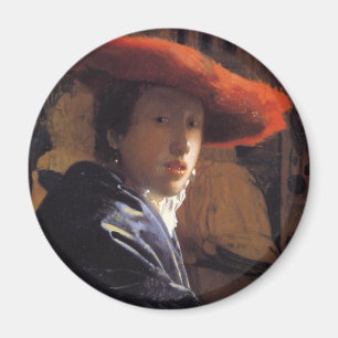 Vermeer schilderen - Meisje met rood Pet Magneet