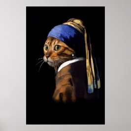 Vermeer Spoof Puss met een parel die grote post ve Poster