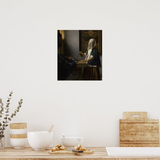 Vermeer - Vrouw met een saldo van 1665 Poster (Keuken)