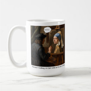 Vermeer werkend aan Meisje met de Parel Oorbel. Koffiemok