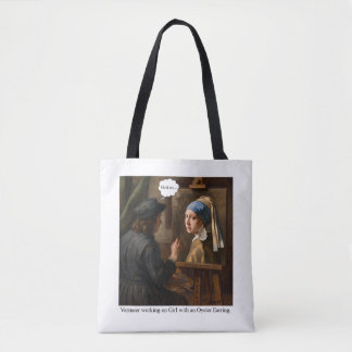 Vermeer werkend aan Meisje met de Parel Oorbel. Tote Bag