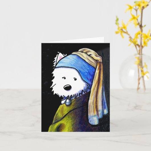 Vermeer Westie met Pearl Earring Note Kaart (Gele Bloem)
