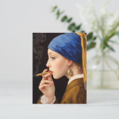 Vermeer's Meisje met een Parel Oorbel Roken Briefkaart (Staand voorkant)