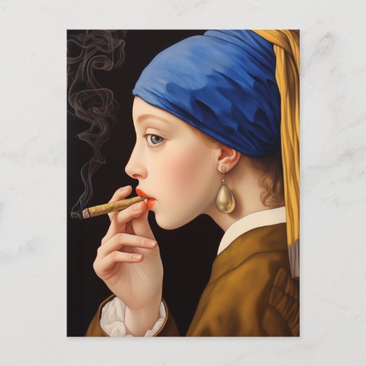 Vermeer's Meisje met een Parel Oorbel Roken Briefkaart (Voorkant)