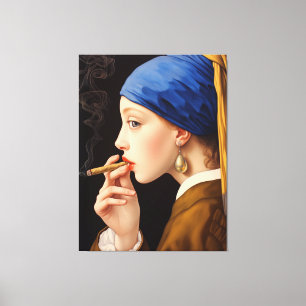 Vermeer's Meisje met een Parel Oorbel Roken Canvas Afdruk