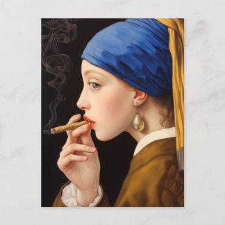 Vermeer's Meisje met een Parel Oorbel Roken Feestdagenkaart