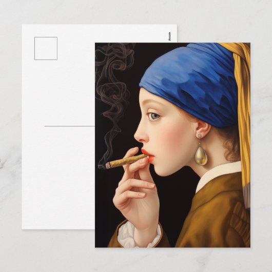 Vermeer's Meisje met een Parel Oorbel Roken Feestdagenkaart (Voorkant / Achterkant)