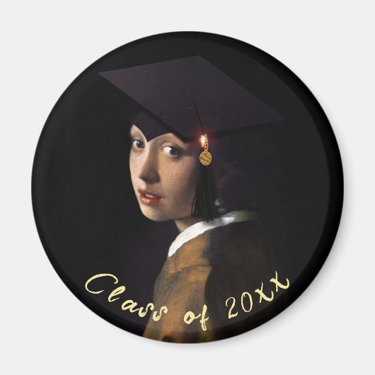 Vermeer's Pearl Girl Afstuderen Magneet (Voorkant)