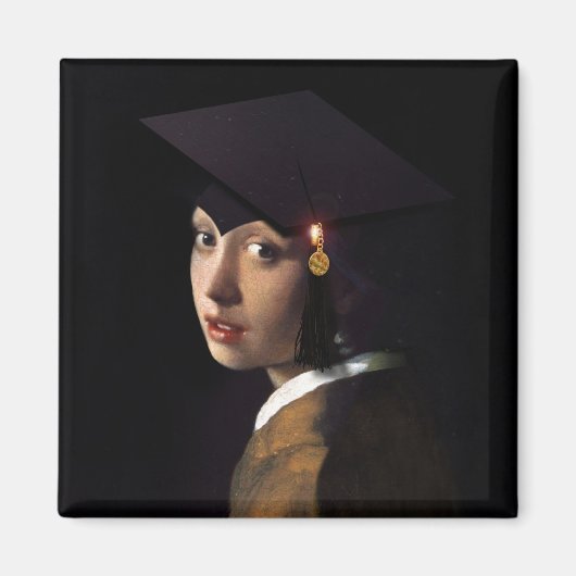 Vermeer's Pearl Girl Afstuderen Magneet (Voorkant)