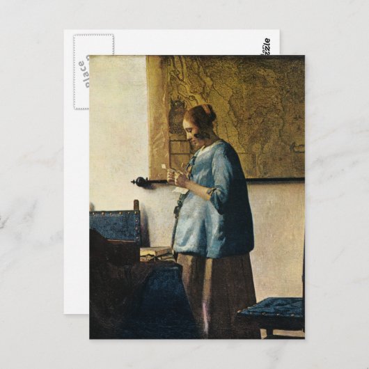 Vermeer's Vrouw in Blauw Leest a Letter ca.1665 Briefkaart (Voorkant / Achterkant)