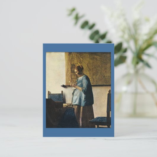 Vermeer's Vrouw in Blauw Leest a Letter ca.1665 Briefkaart (Staand voorkant)