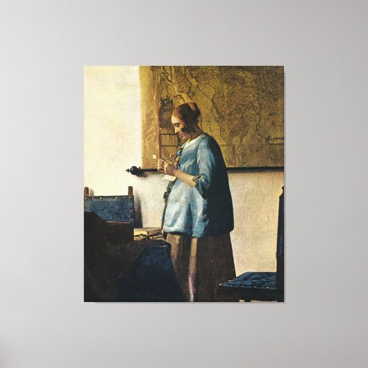 Vermeer's Vrouw in Blauw Leest a Letter ca.1665 Canvas Afdruk (Voorkant)