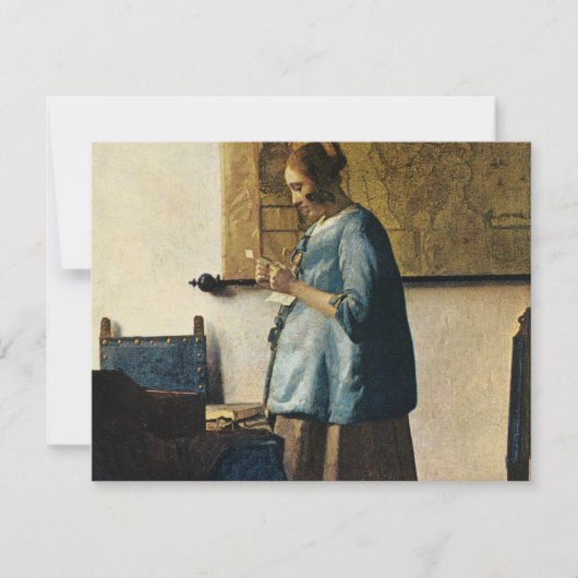 Vermeer's Vrouw in Blauw Leest a Letter ca.1665 Kaart (Voorkant)