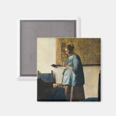 Vermeer's Vrouw in Blauw Leest a Letter ca.1665 Magneet (Voorkant / Achterkant)