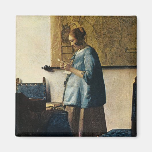 Vermeer's Vrouw in Blauw Leest a Letter ca.1665 Magneet (Voorkant)