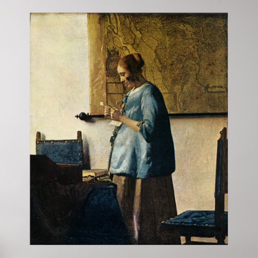 Vermeer's Vrouw in Blauw Leest a Letter ca.1665 Poster (Voorkant)