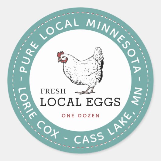 Vermeld naam Fresh Local Eggs  Kippen Ronde Sticker (Voorkant)