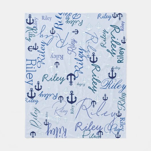 Vermenigvuldigen Names Initialen Navy Ankers Licht Fleece Deken (Voorkant)