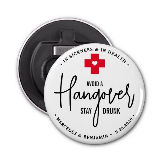 Vermijd dat Hangover blijft Drink Relief Kit Wedde Button Flesopener (Voorkant)