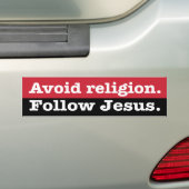 "Vermijd religie. Volg Jezus" Bumpersticker (Op auto)