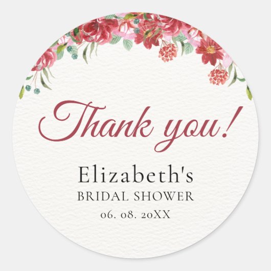 Vermilion Blossoms Bridal Shower Ronde Sticker (Voorkant)