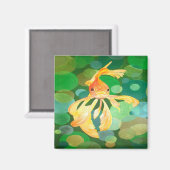 Vermilion Goldfish zwemmen in groene bubbels Magneet (Voorkant / Achterkant)