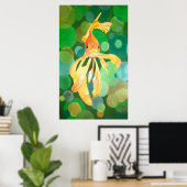 Vermilion Goldfish zwemmen in groene bubbels Poster (Thuiskantoor)