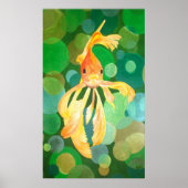 Vermilion Goldfish zwemmen in groene bubbels Poster (Voorkant)