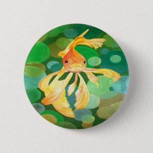 Vermilion Goldfish zwemmen in groene bubbels Ronde Button 5,7 Cm