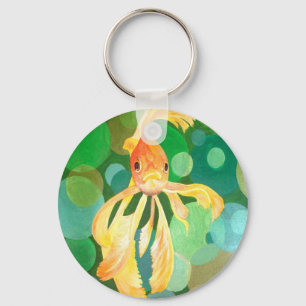 Vermilion Goldfish zwemmen in groene bubbels Sleutelhanger