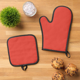 Vermilion Rode Herfst Herfst Seizoen Effen Kleur Ovenwant & Pannenlap Set