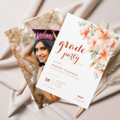 Vermilion Waterverf Floral Graduation Party Kaart
