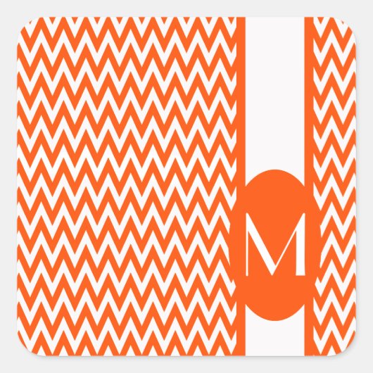 Vermiljoen Elegant Chevron Design met monogram Vierkante Sticker (Voorkant)