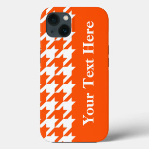 Vermiljoen Elegant Houndstooth met aangepaste teks iPhone 13 Hoesje