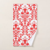 Vermiljoen Red Floral Damask op White Bad Handdoek (Handdoek)