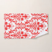 Vermiljoen Red Floral Damask op White Bad Handdoek (Handdoek)