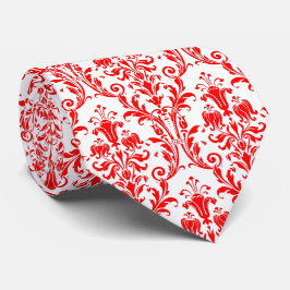 Vermiljoen Red White Floral Damask Stropdas