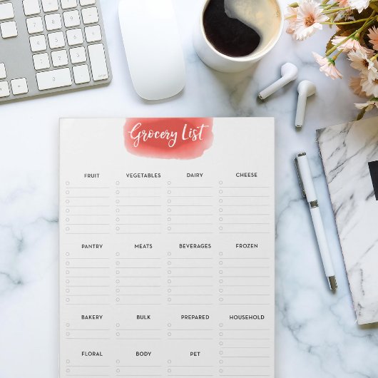 Vermiljoen Waterverf van de Grocery List van de Gr Notitieblok
