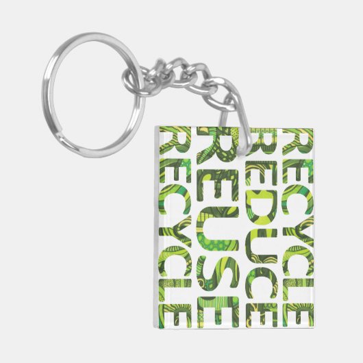 Verminder hergebruik Recyclen groene Sleutelhanger (Voorkant Links)