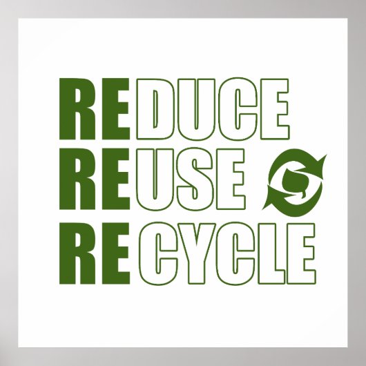 Verminder hergebruik recyclen poster (Voorkant)