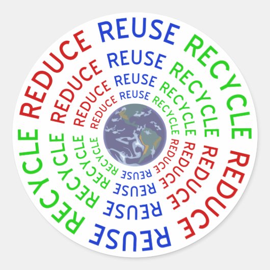 Verminder, hergebruik, Recyclen Ronde Sticker (Voorkant)