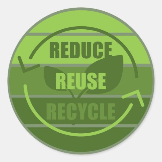 Verminder hergebruik recyclen ronde sticker (Voorkant)